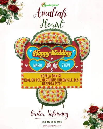 Karangan Papan Bunga Pernikahan di Lebih